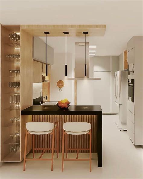 Arquitetura Design No Instagram Cozinha Elegante Com Bancada Em Granito E Detalhe Em Ripado