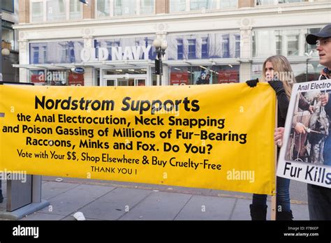 Animal rights activists protest outside Nordstrom flagship store