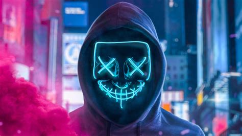 Wallapper Anonymous Neon Mask Hoodie Smoke Free Wallpapers For