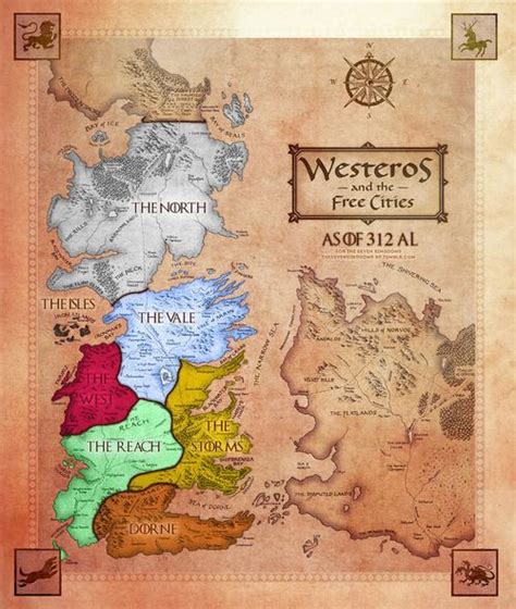 Westeros And The Free Cities Game Of Thrones Map Game Of Thrones