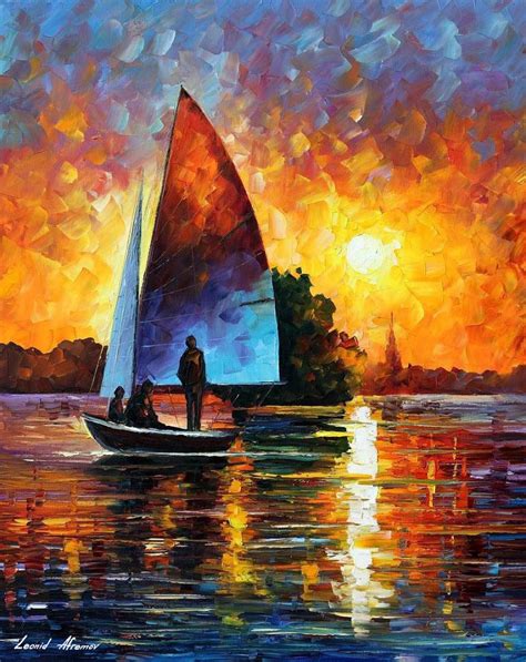Sunset By The Lake — Palette Knife Oil Painting On Canvas By Leonid
