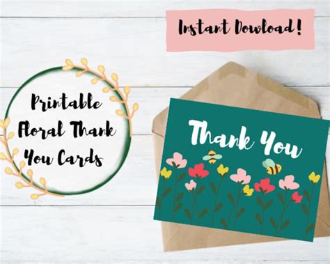 Printable Floral Thank You Cards Etsy