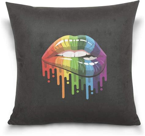 Gay Homosexual Lesbian Rainbow Lips Pride Throw Pillow Covers Cushion Cover Square