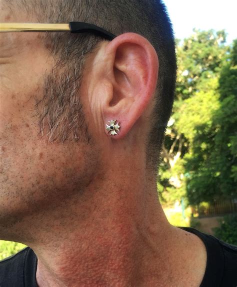 Men S Jewelry Cross Stud Earring Sterling Silver Etsy