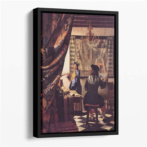 The Allegory Of Painting By Vermeer Floating Framed Canvas Canvas Art