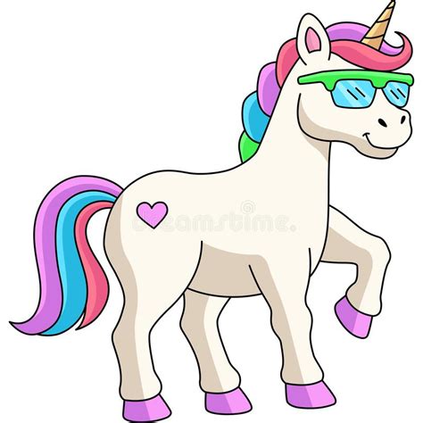Unicorn Wearing Sunglasses Cartoon Clipart Stock Vector Illustration