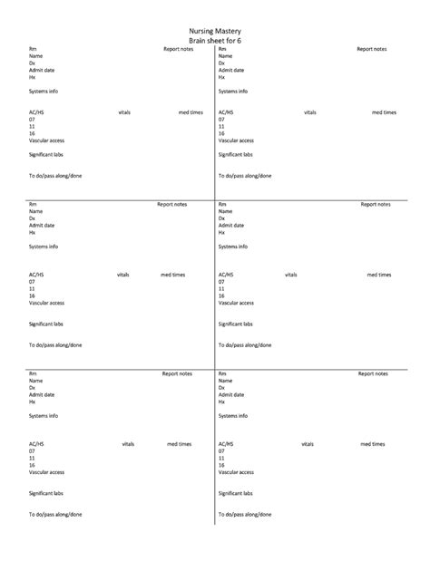 The Ultimate Nursing Brain Sheet Database 33 Nurse Report Fill