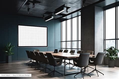 Premium Psd Conference Room Projector Screen Mockup Office Meeting