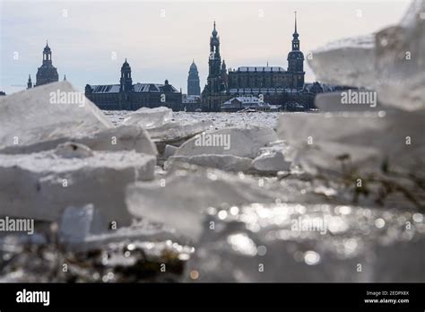 Dresden Germany 15th Feb 2021 Ice Lies At Low Temperatures On The