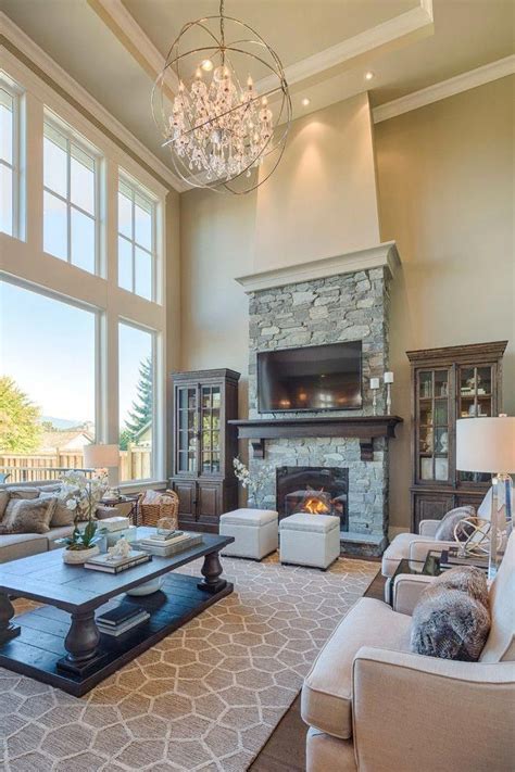 Large Living Room With Two Story Windows Gorgeous Lighting Large Area