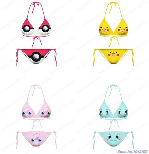 Pokemon Bikini Set Girls Squirtle Swimsuit Cute Smiley Face Pikachu