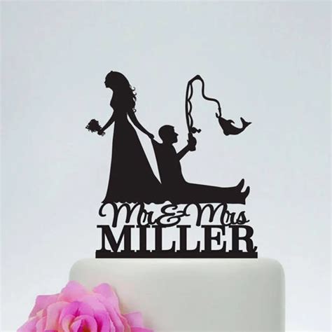Personalized Rustic Wood Wedding Fishing Cake Topper Cake Topper