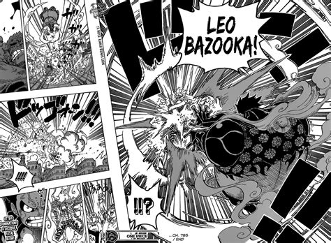 Luffy delivers his catchphrase and kaido delivers another blast of heat breath. Luffy vs Doflamingo LEO BAZOOKA by weissdrum on DeviantArt