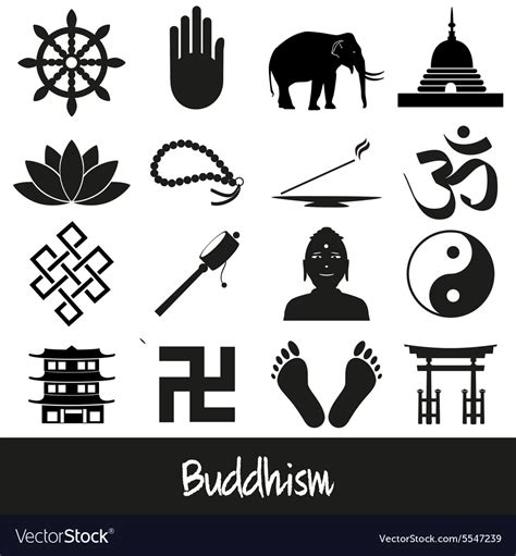 Buddhism Religions Symbols Set Of Icons Eps10 Vector Image