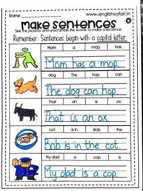 Writing Sentences Worksheets Kindergarten