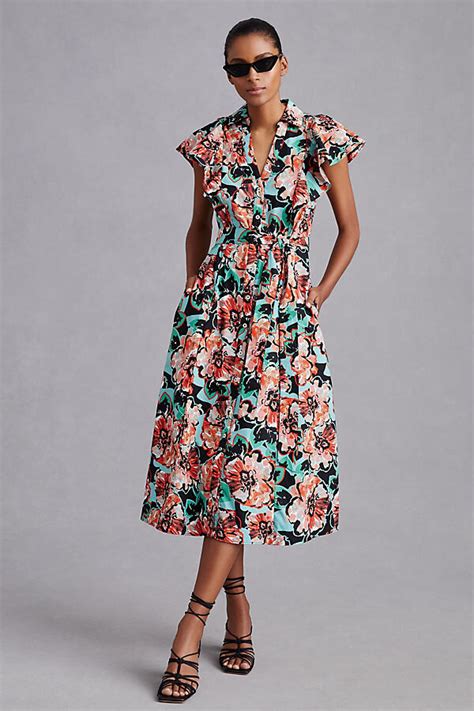 Maeve Flutter Sleeve Midi Shirt Dress Assorted Shopstyle