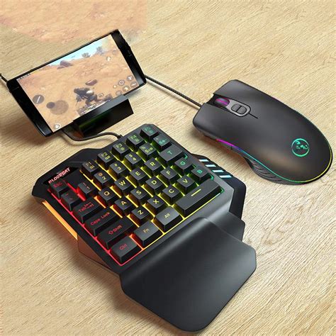 One Handed Mechanical Gaming Keyboard Mouse Set Rgb Backlit Portable