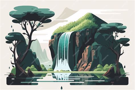 Premium Vector Landscape With A Waterfall In The Forest Vector
