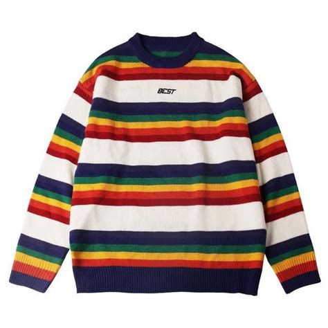 Vintage Rainbow Pullover Sweater Colorful Striped Sweater Etsy Sweater Ootd Stripe Sweater