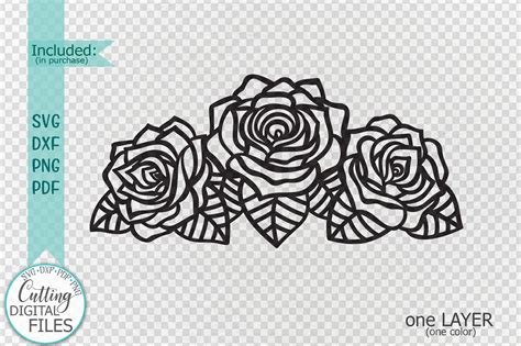 Roses With Leaves Border Svg Dxf Cut Out Laser Cricut Files By