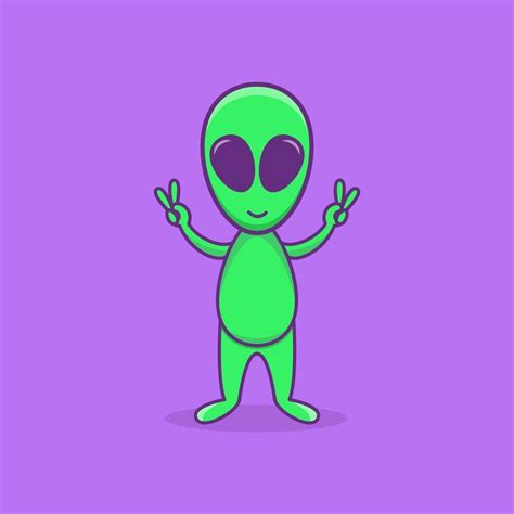 Cute Alien Mascoot Character Cartoon Alien Illustration Flat Design