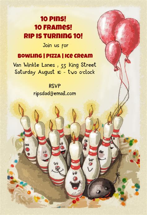 Bowling Birthday Party Birthday Invitation Template Free