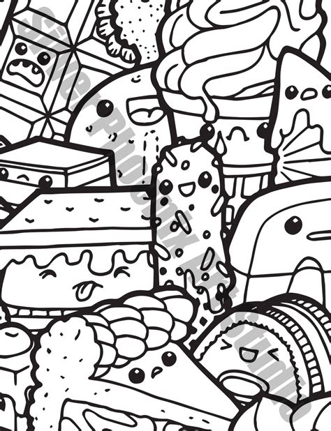 Kawaii Sweets Doodle Adult Coloring Page Printable Digital Etsy