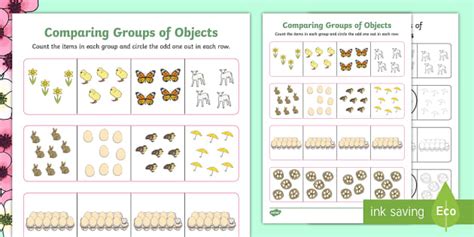 Spring Themed Comparing Groups Of Objects Maths Worksheet
