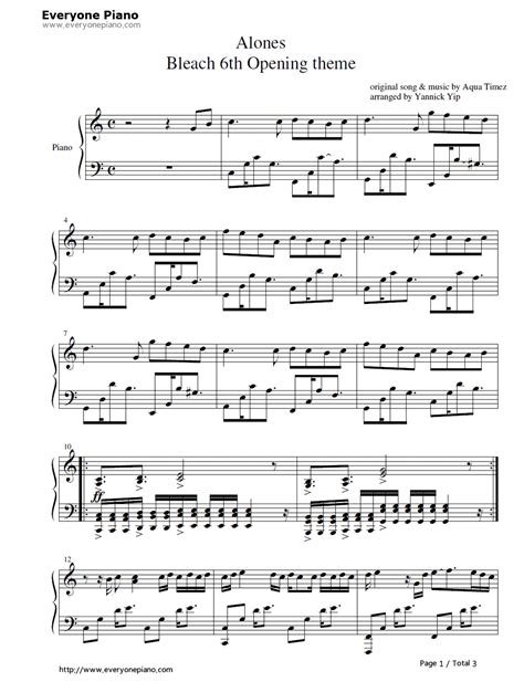 Alones Bleach Op Stave Preview Free Piano Sheet Music Piano