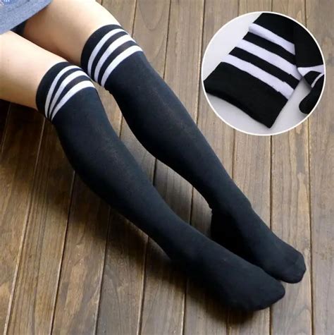 fashion striped knee socks women cotton stockings thigh high over knee socks for ladies girls