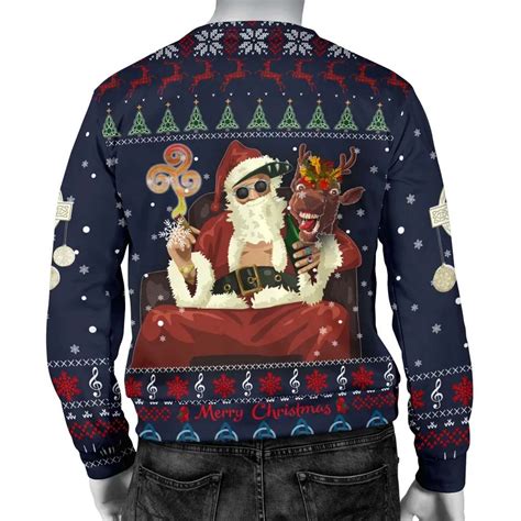 Celtic Ugly Christmas Mens Sweater Gangster Santa With Reindeer