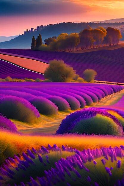 Premium Ai Image A Picturesque Landscape Filled With Lavender Fields