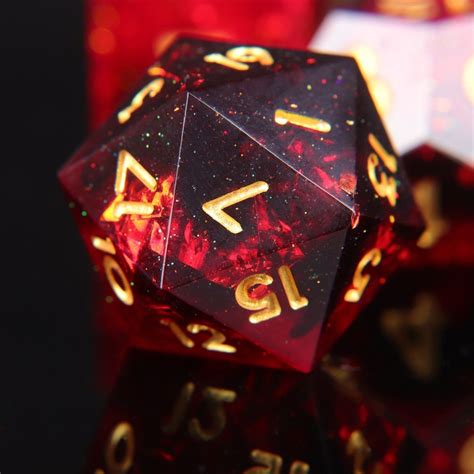 Dnd Red Lightning D20 Dice Glitter Flake Red Fire Dicing Game