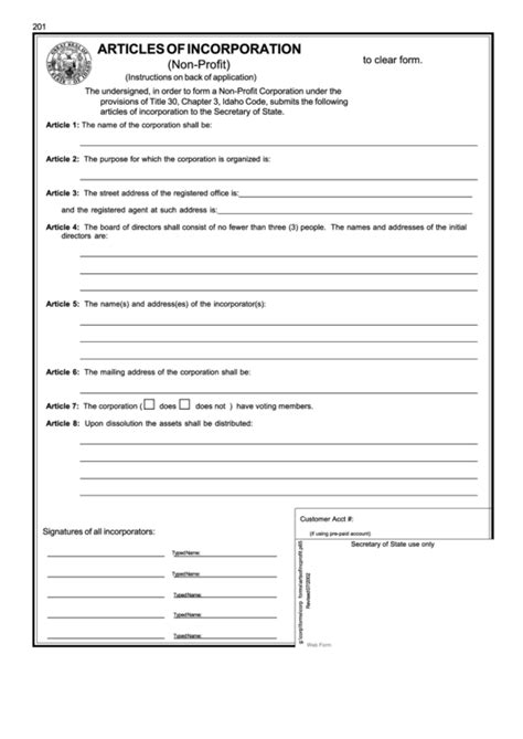 Articles Of Incorporation Nonprofit Template
