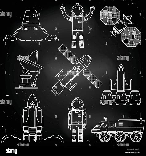 Icono De Línea Delgada Diseño Espacial En La Pizarra Misión Humana A