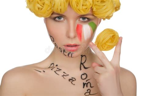 Woman With Pasta On Her Head Stock Photo Image Of Attractive Curl