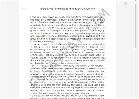 Specific Academic Interest Essay Example 407 Words