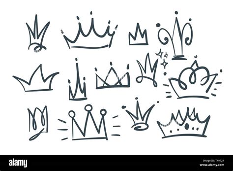 Hand Drawn Vector Doodle Set Of Crowns Isolated On White Background