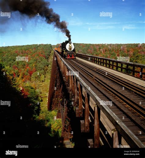 Excursion Steam Locomotive And Train Crossing The Kinzua Viaduct