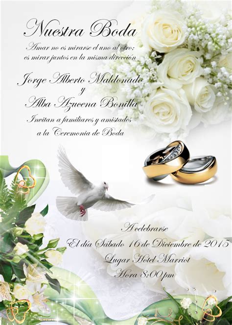 A Wedding Card With Two Rings And White Roses In The Background As