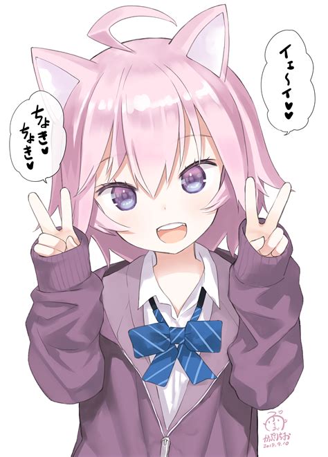 Pink Haired Anime Girl With Cat Ears