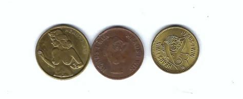 Vintage Nude Busty Woman Heads Tails Adult Peepshow Coins Tokens Xxxx