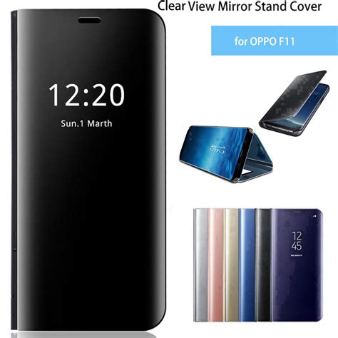 luxury smart view mirror leather flip stand case cover for oppo f11 flip cases aliexpress