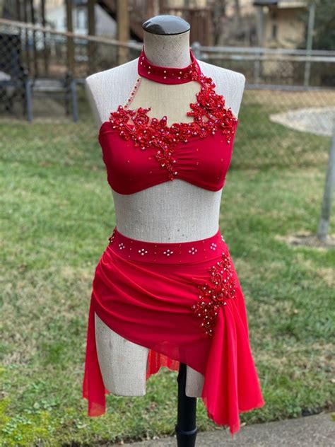Custom Dance Costume Red Contemporary 2 Piece With Skirt — Elite Custom