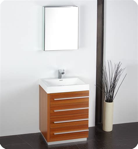 24 Teak Modern Bathroom Vanity With Faucet Medicine Cabinet And Linen