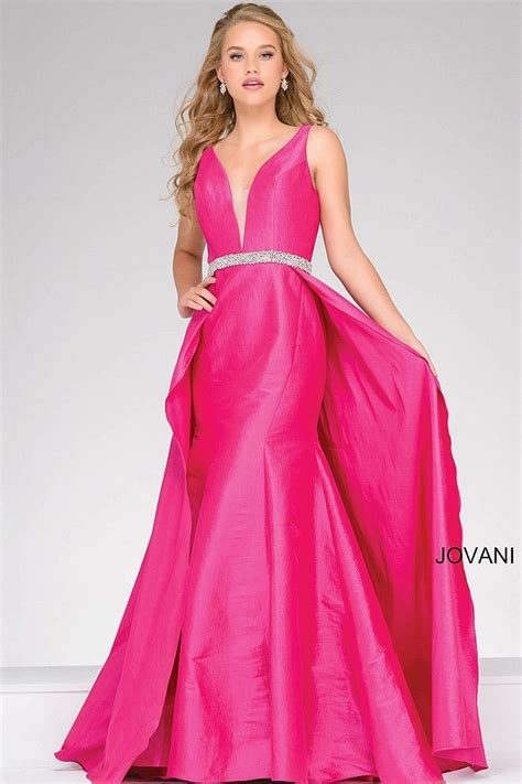 Jovani Dress Fuchsia Floor Length Plunging Neckline Dress With