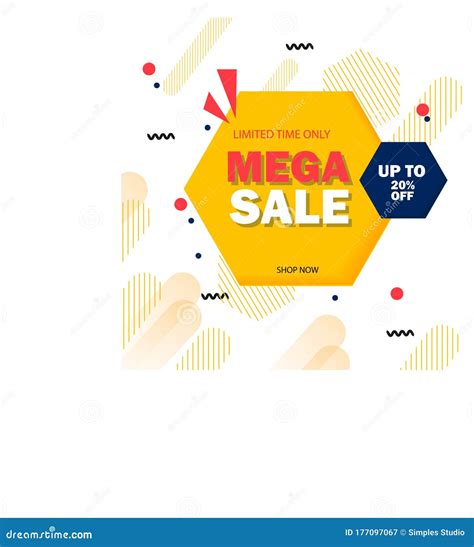 Mega Sale Yellow Hexagonal Geometric Banner Stock Vector Illustration