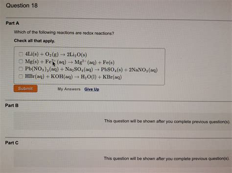 Solved Which Of The Following Reactions Are Redox Reactions Chegg Com