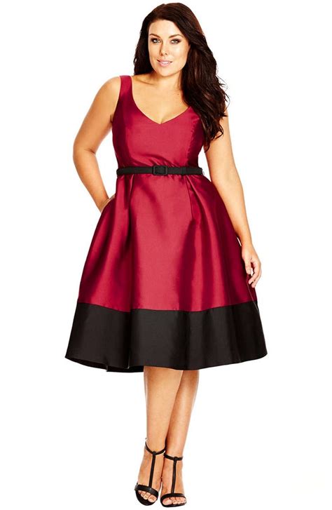 City Chic Lady Like Belted Colorblock Fit And Flare Dress Plus Size