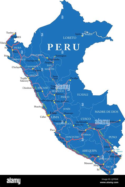 Mapa Vectorial Muy Detallado Del Perú Con Regiones Administrativas